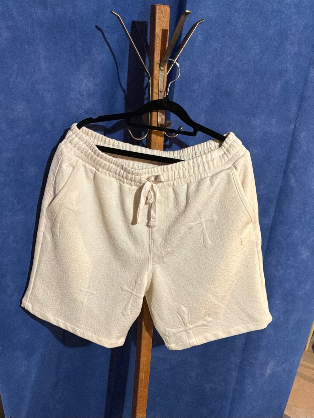 Men's Cream Athletic Terry Drawstring Shorts